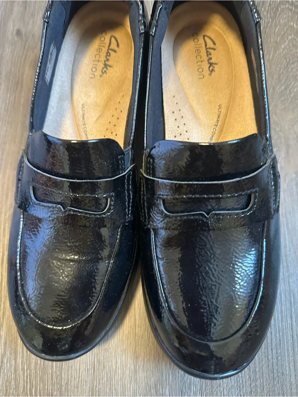 Clarks Black Patent Slip-On Loafers for Women
